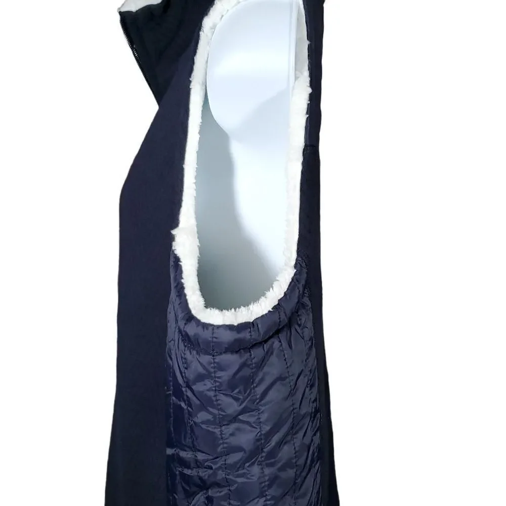 NWT Talbots Navy Blue Zip Vest. Sherpa Lines, Quilted side panes and back yolk. - Picture 4 of 12